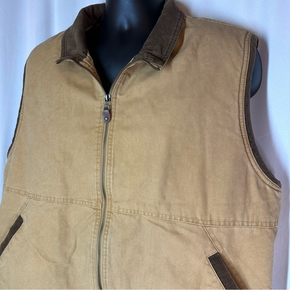 Wrangler Hero Men’s Sherpa Lined Canvas Work Vest Sz L Brown Corduroy Trim *READ - Picture 2 of 14